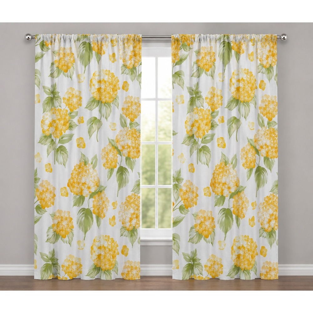 Ambesonne Yellow Hydrangea Floral Window Curtains 2 Panel Set 56x95 Microfiber